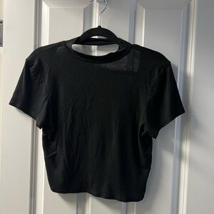 Black ribbed crop top open back